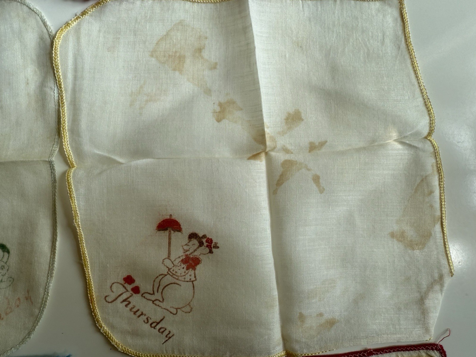 Lot Of 9 Vintage Handkerchiefs Child’s Theme See Pics for Stains