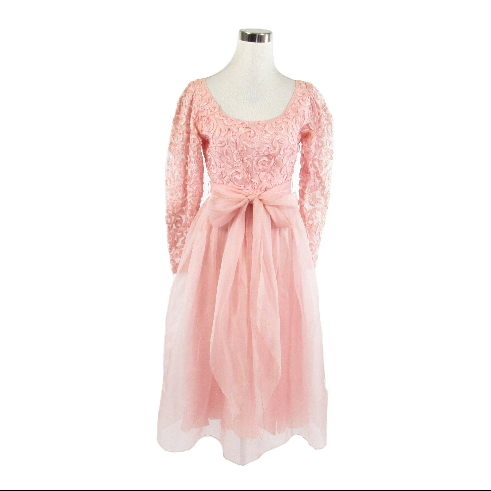Light pink DOMINIC ROMPOLLO long sleeve sheer overlay vintage dress XS