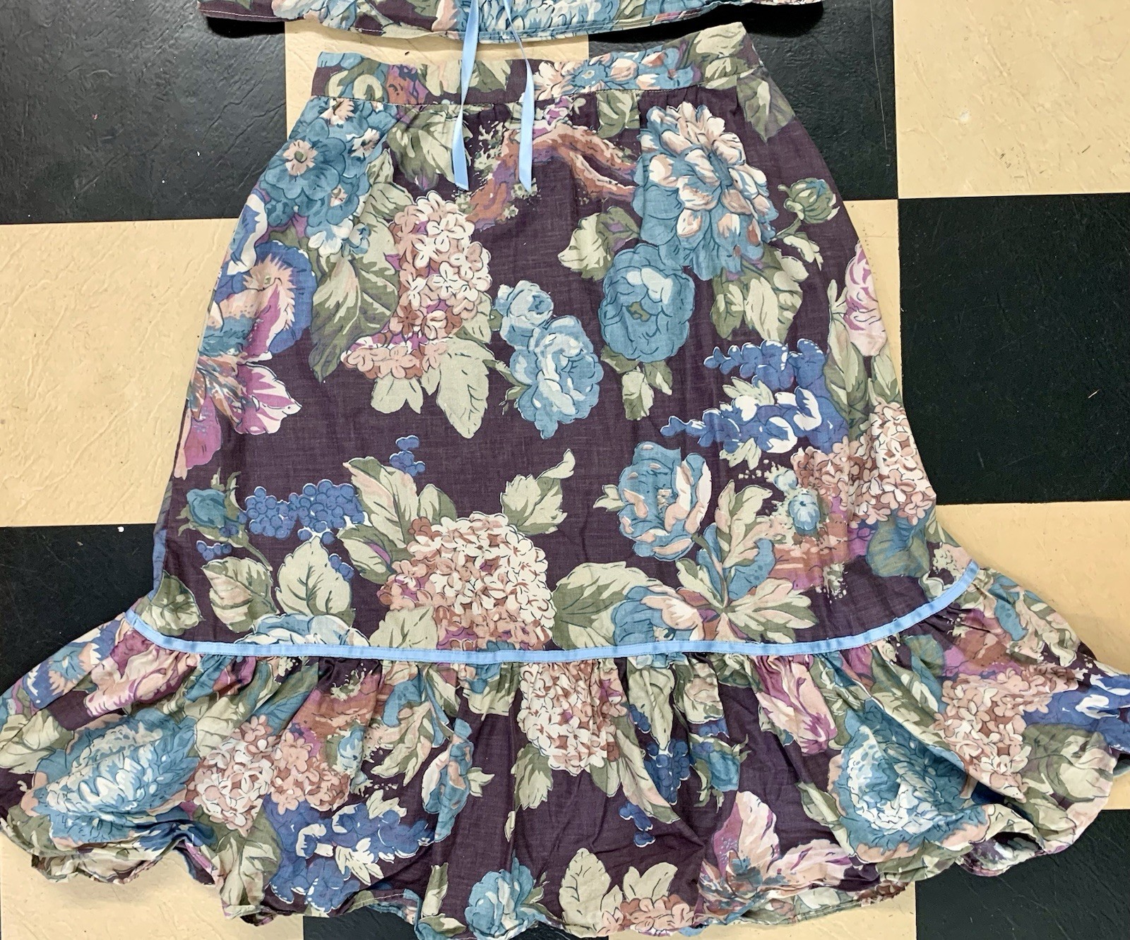 Vintage Neusteters Floral Top And Skirt Combo Satin Ribbon High Waisted Small.