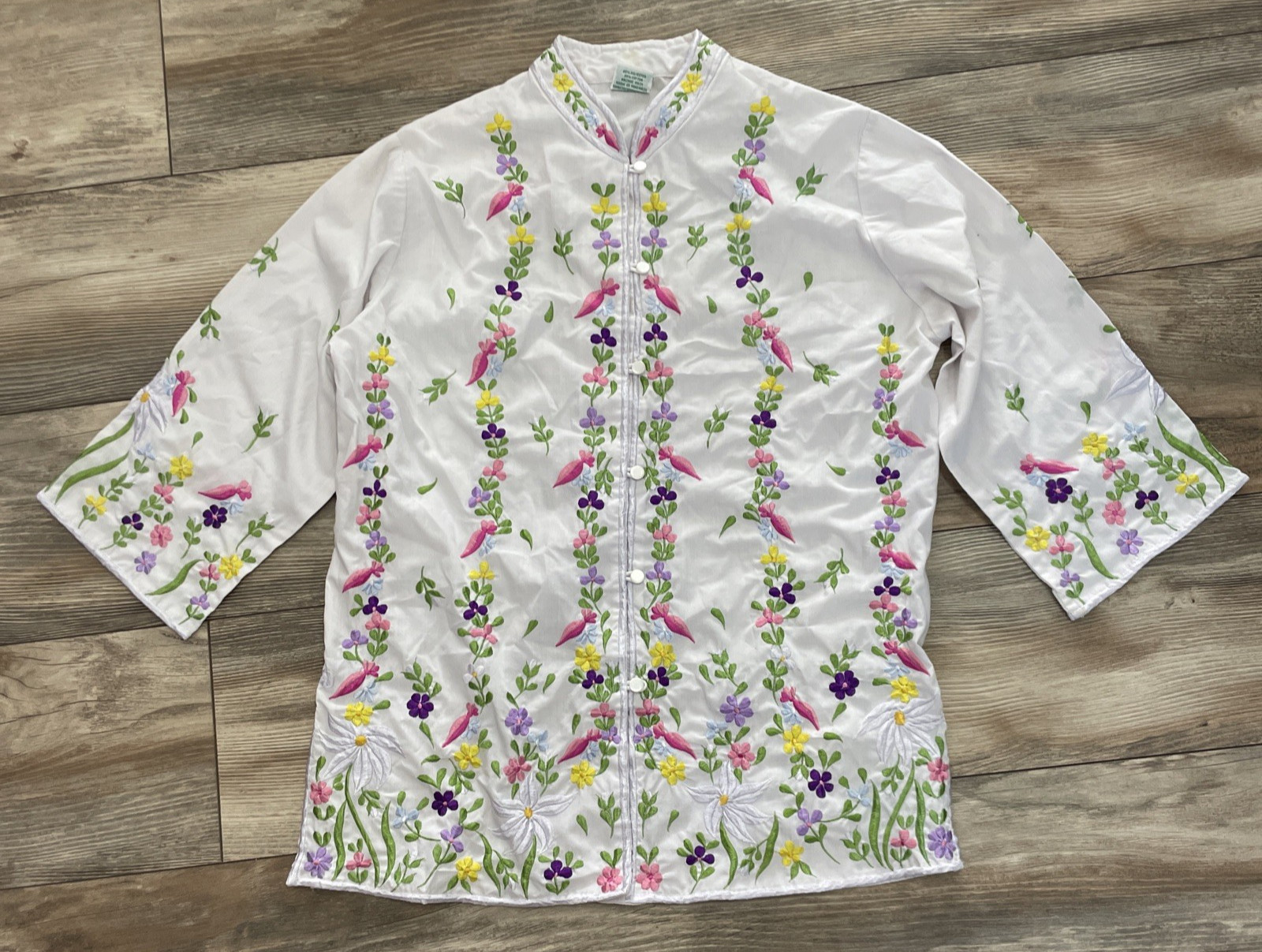 Vintage Caro Of Honolulu Floral Embroidered Blouse Made Philippines Colors 10