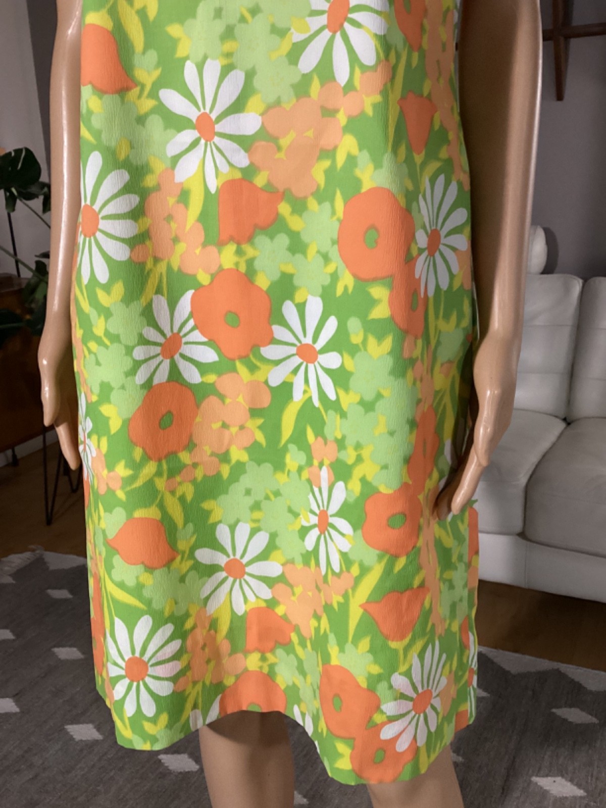 Vintage 60s Mod Hippie Day Glow Floral Flower Power Shift Dress Arnelle Cali