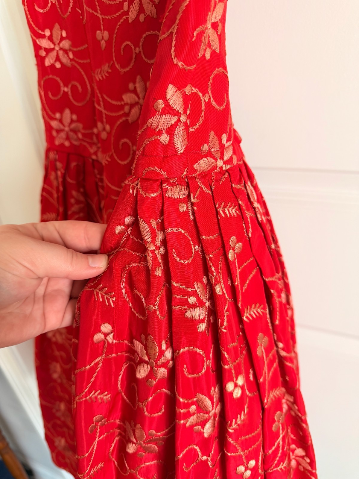 Vintage 1950s Suzy Perette Red Embroidered Drop Waist Dress AND Jacket NEW YORK