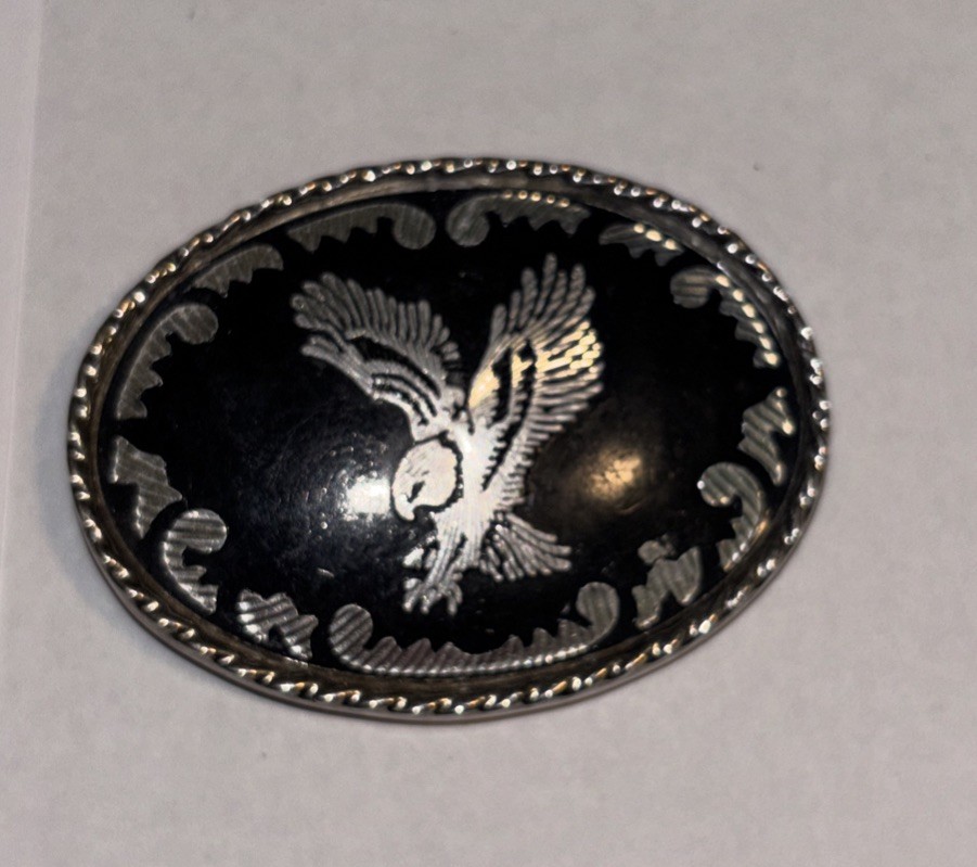Vintage Eagle Veteran American Western Patriotic Biker 1970s Belt Buckle.