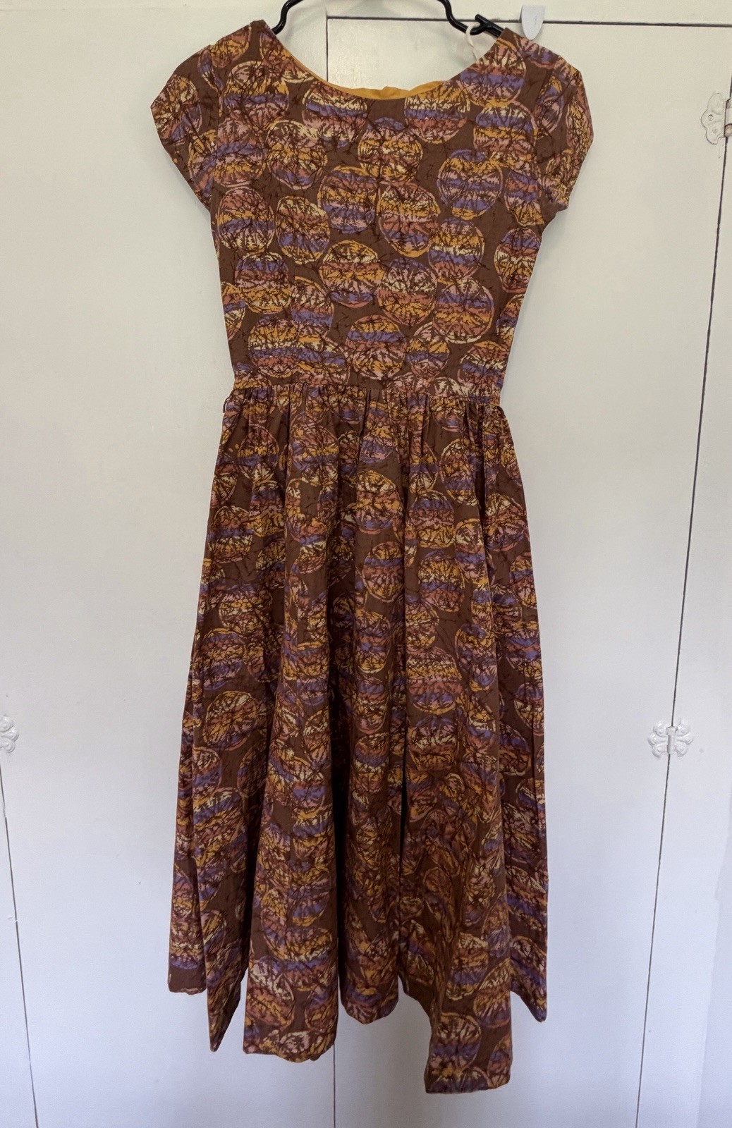 Vtg 1950s Junior Fashions by Carole King Batik Print Day Dress Sz S