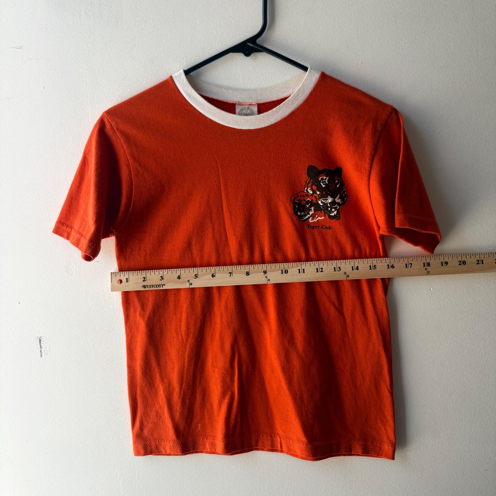Vintage Tiger Cub Ringer T-Shirt Orange White Crew Neck Graphic Tee Retro S/M