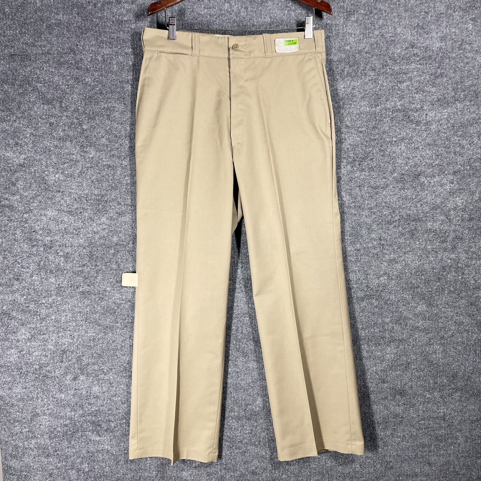 NOS VINTAGE 70s Sears Work Leisure Pants Regular Perma-Prest 33×28 Beige Khaki