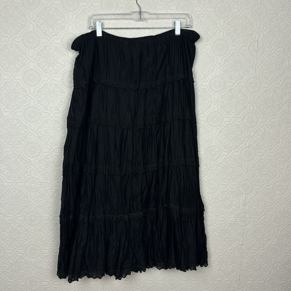 Y2K 90s Vintage Maxi Skirt Goth Whimsical Embroidered Boho Hippie Black Garden