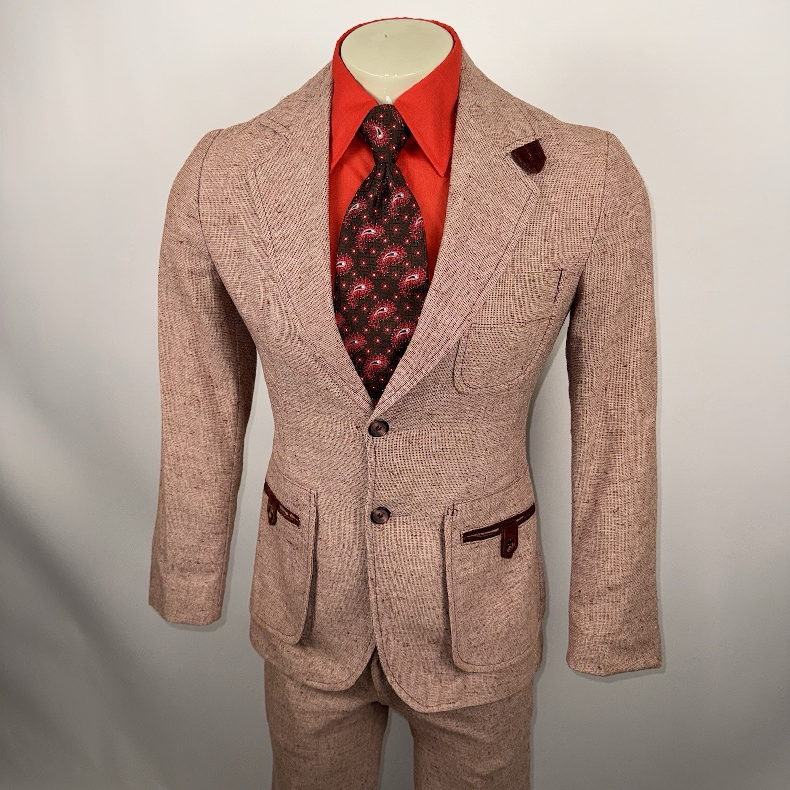 Vintage Esprit 3 Piece Suit Mens 36 Jacket 28 32 Pants Bell Bottom Leisure 70s