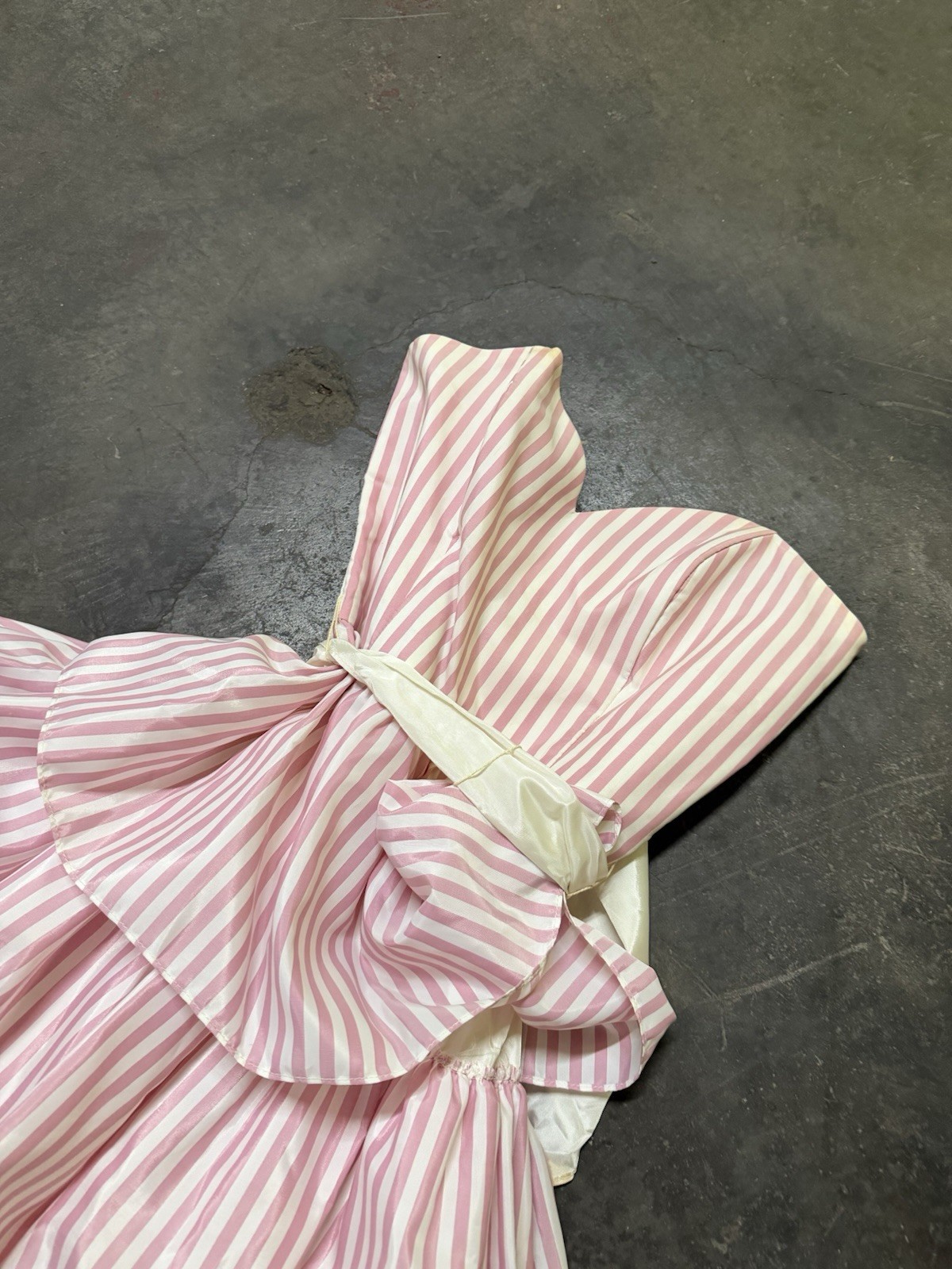 Vintage 1980s TD4 Derby Pin Stripe Pink Strapless Ruffle Tiered Dress