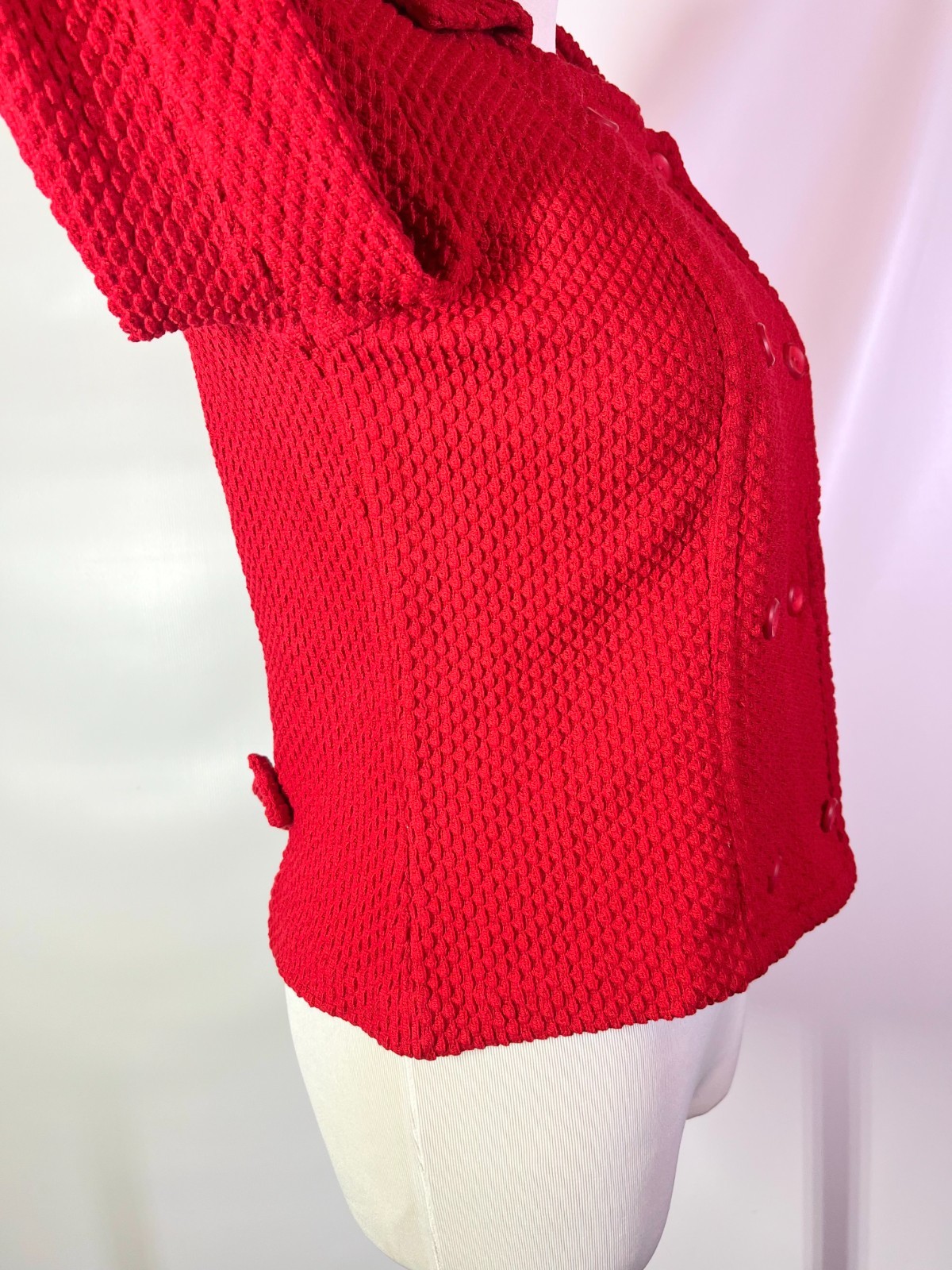 Vintage Beeline Fashions Size S? Red Double-Breasted Knit Cardigan Jacket