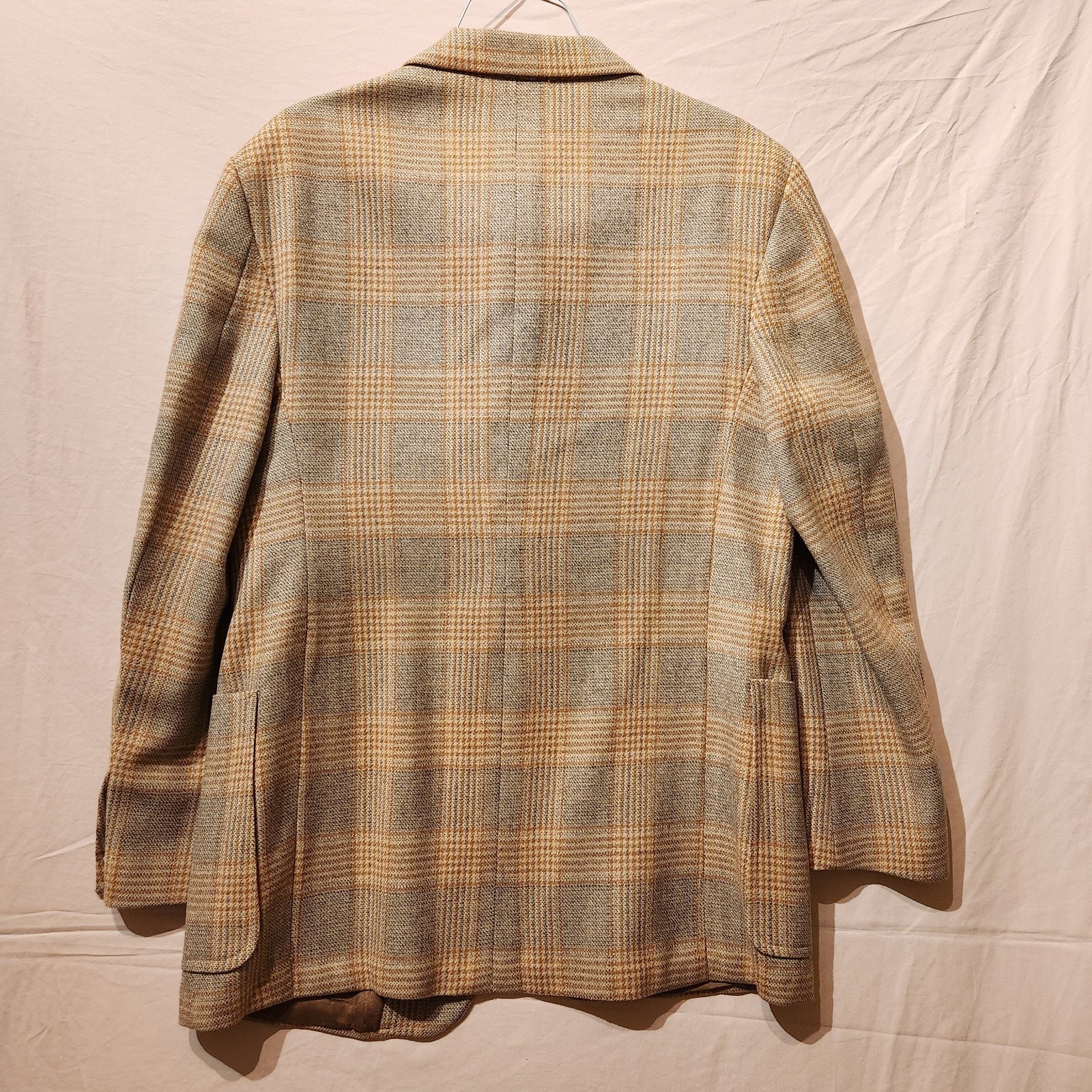 Vintage Saks Fifth Avenue Tan Sz Large Wool Large Pocket Tweed Sport Coat Jacket