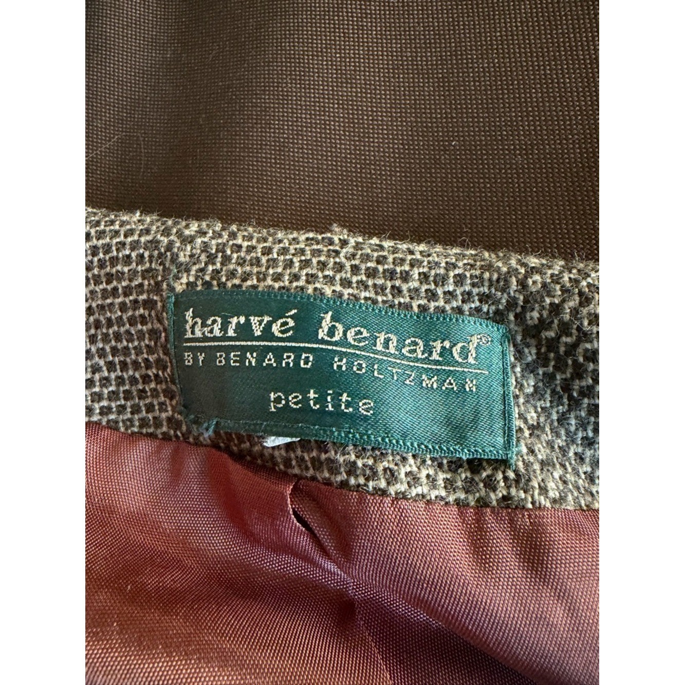 Vintage Harvé Benard Blazer Petite 6 Brown Tweed Micro Check Tailored Fit