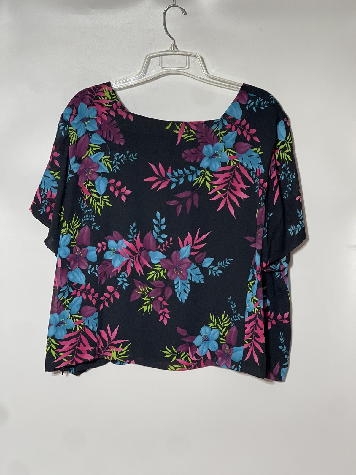 Vintage 80s Womens Plus 30W Top Blazer Shoulder Pads Hot Pink Tropical Floral