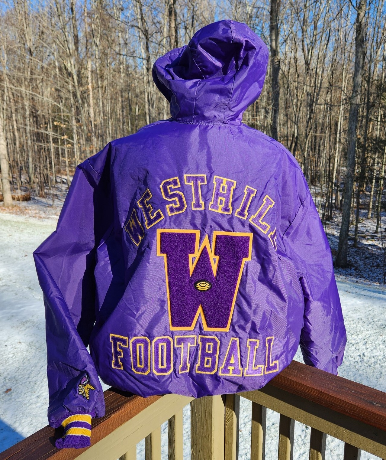 DeLong Westfield Football Varsity Letterman Pullover Jacket Vikings 4XL Long USA