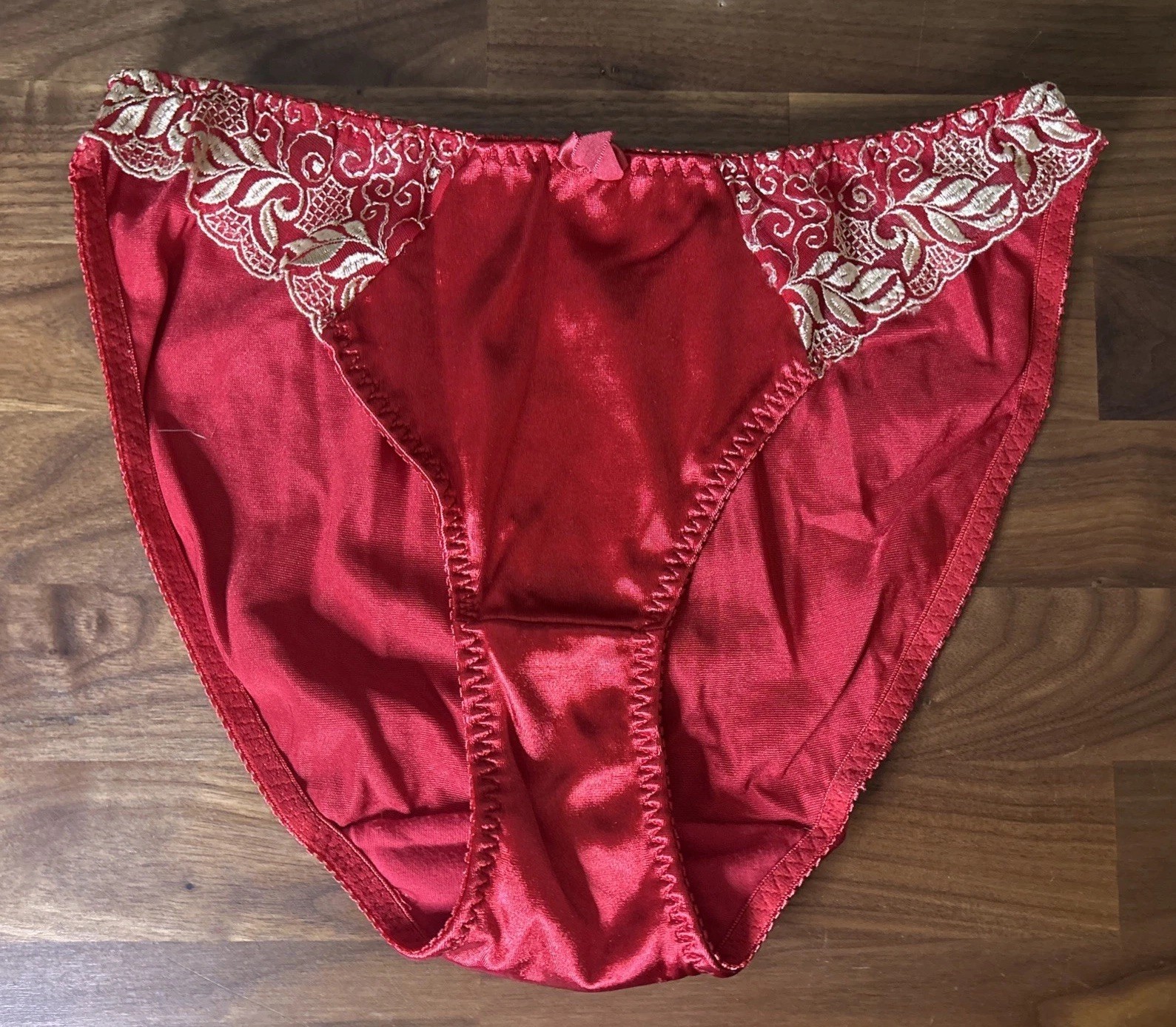 Vtg RENE ROFE Second Skin Satin Stretch GLOSSY WET LOOK Panty & Lace Sz 6 RED