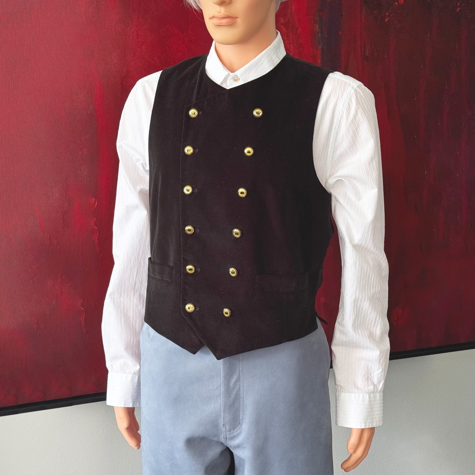 MOSCHINO CHEAP and CHIC velvet double-breasted vest w/ crown buttons size 50