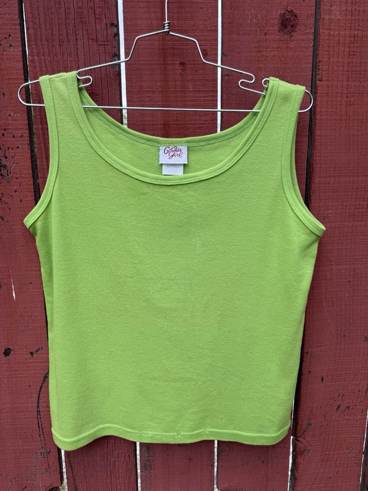 Vintage 80s 90s Ginnis Girl Lime Green Tank Top Soft Summer Spring Large Beach