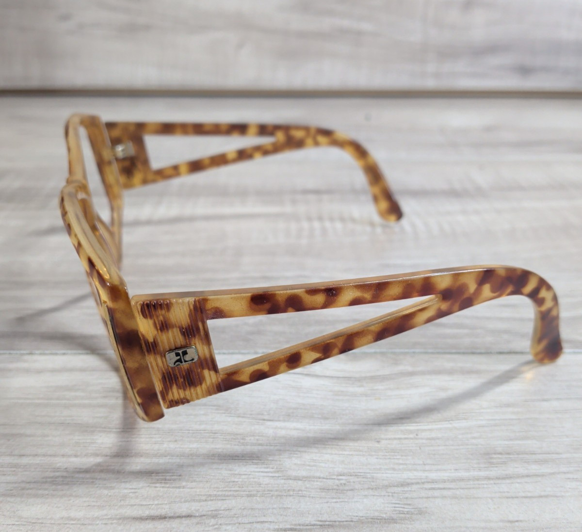 Courreges Vintage Sunglasses Womens Tortoise Frame Only “Cut Out Arms” 70s 8917