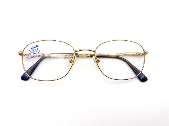 NOS 1990s Safilo Elasta Vintage Gold Stainless Steel Eyeglasses Oval Frames