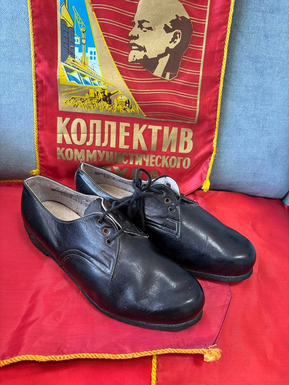 Vintage Soviet Women’s Black Leather Shoes USSR 1961 NOS Size 23.5 sm