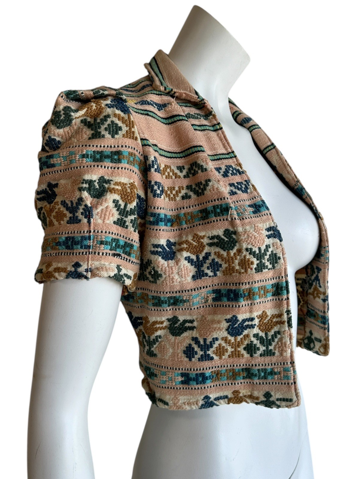 1940s Handwoven Folk Bolero Jacket Cropped Artisan Textile
