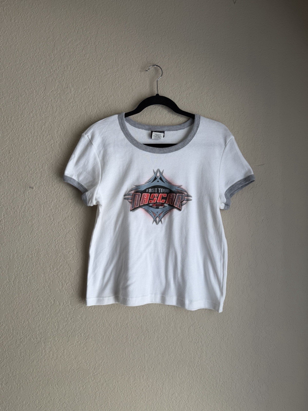 Vintage 2000s Y2K NASCAR Fast Toys Women’s White And Grey Ringer Tee Size L