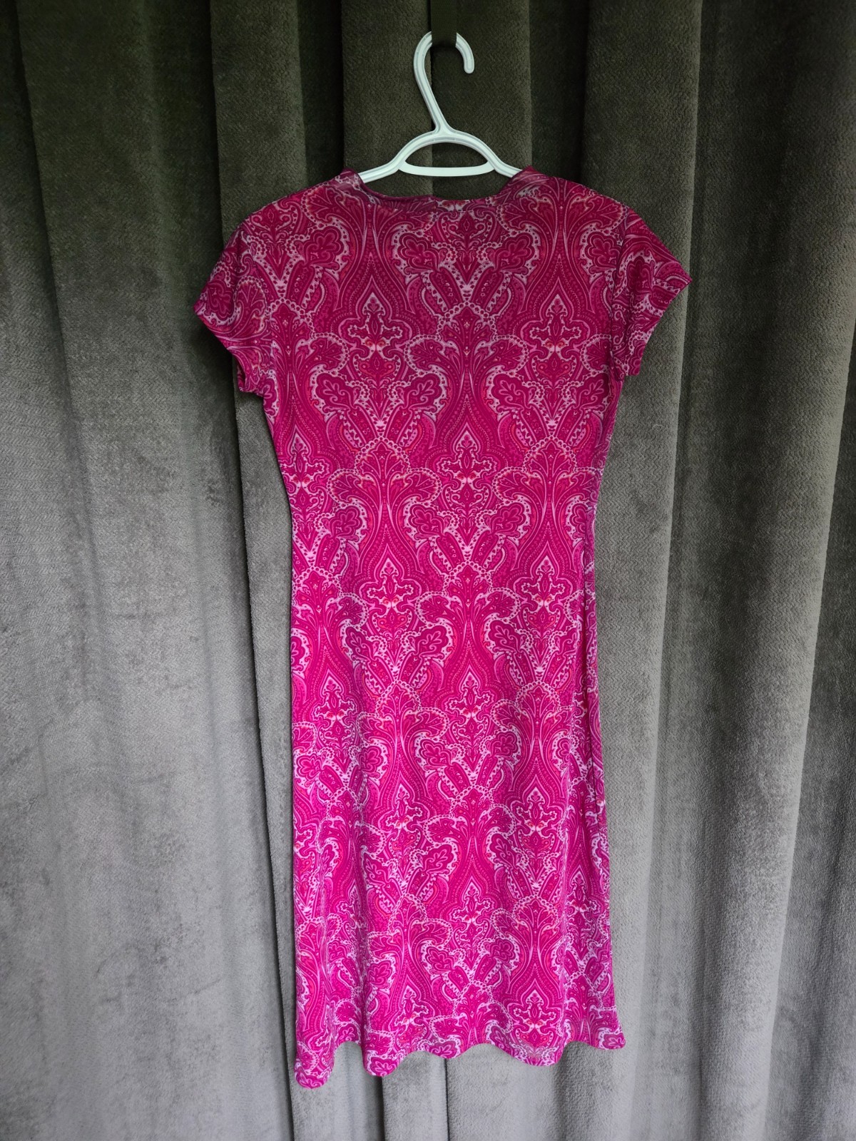 Vintage Y2K Zara Hot Pink Paisley Midi Dress Mesh Boho Chic Summer Beachwear