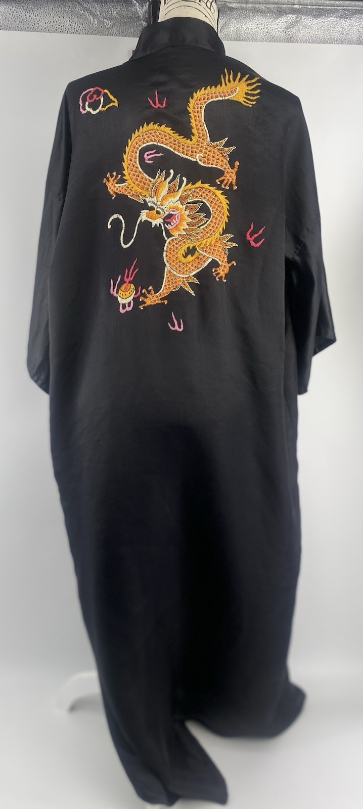 Vintage Golden Dragon Hand Embroidered Silk Robe Size X-LARGE