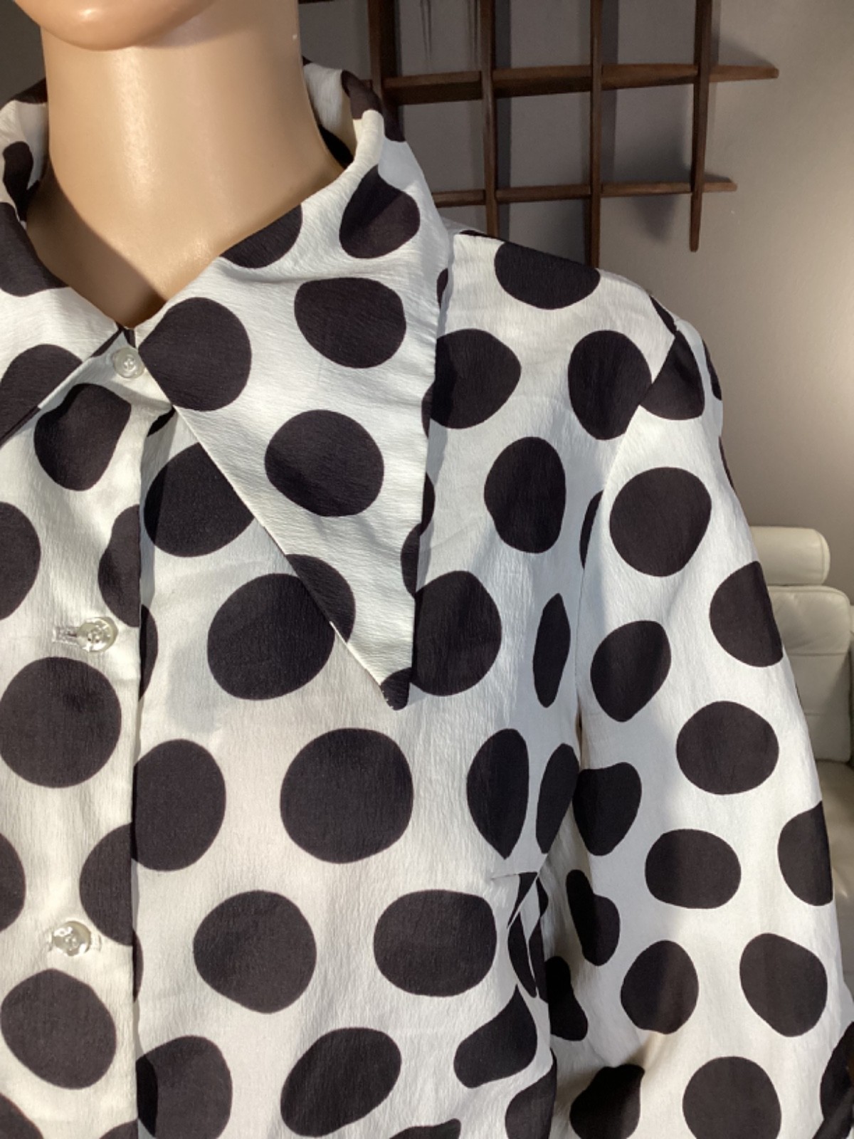 Vintage 1970’s Mr. Fine Dallas Big Dagger Collar Poly Polka Dot Shirt