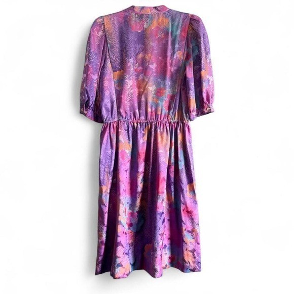 Vintage 1980s Hal Ferman Dress Women’s Size 10 Purple Retro V Neck Colorful