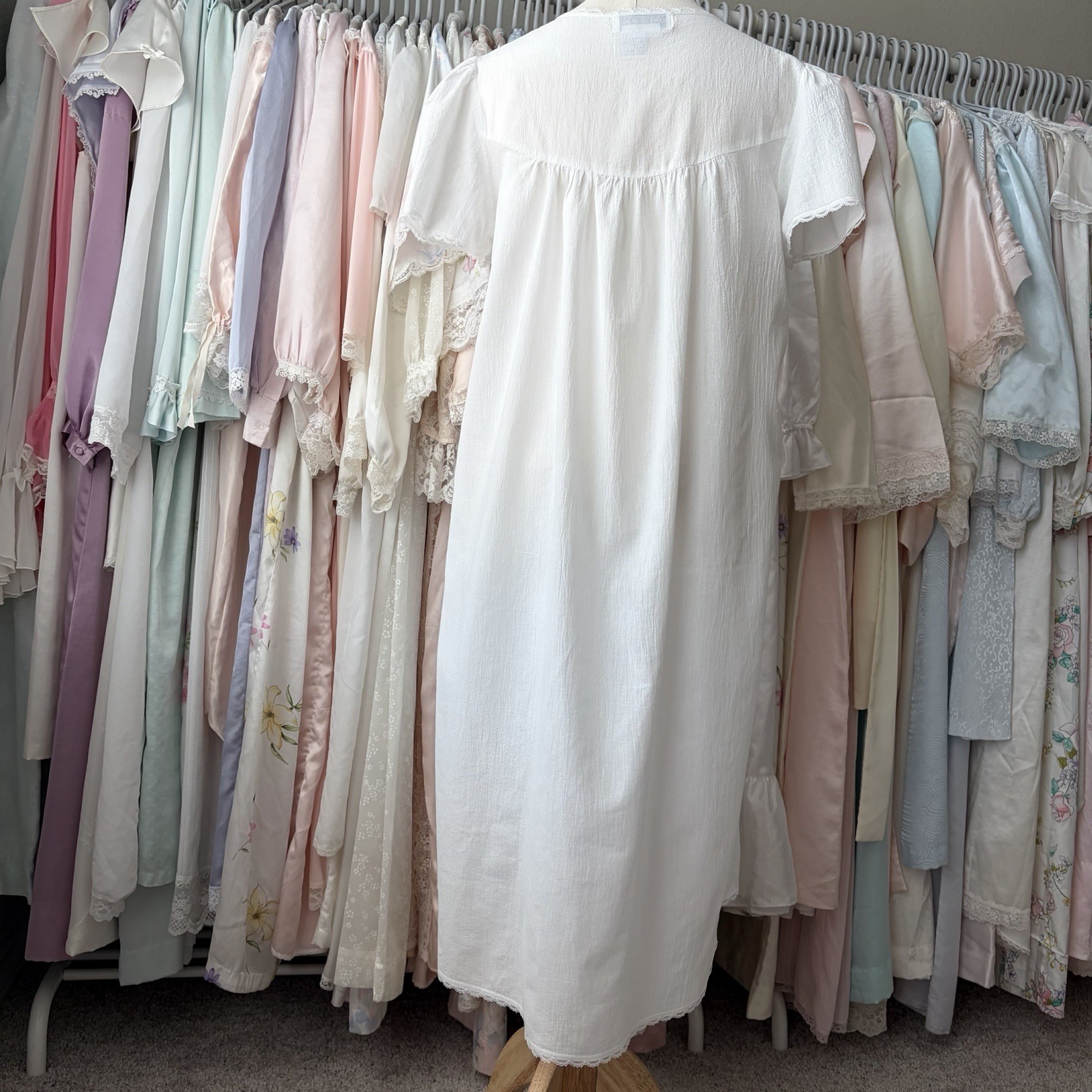 vintage miss elaine white cotton embroidered lace trim tranquil dress nightgown