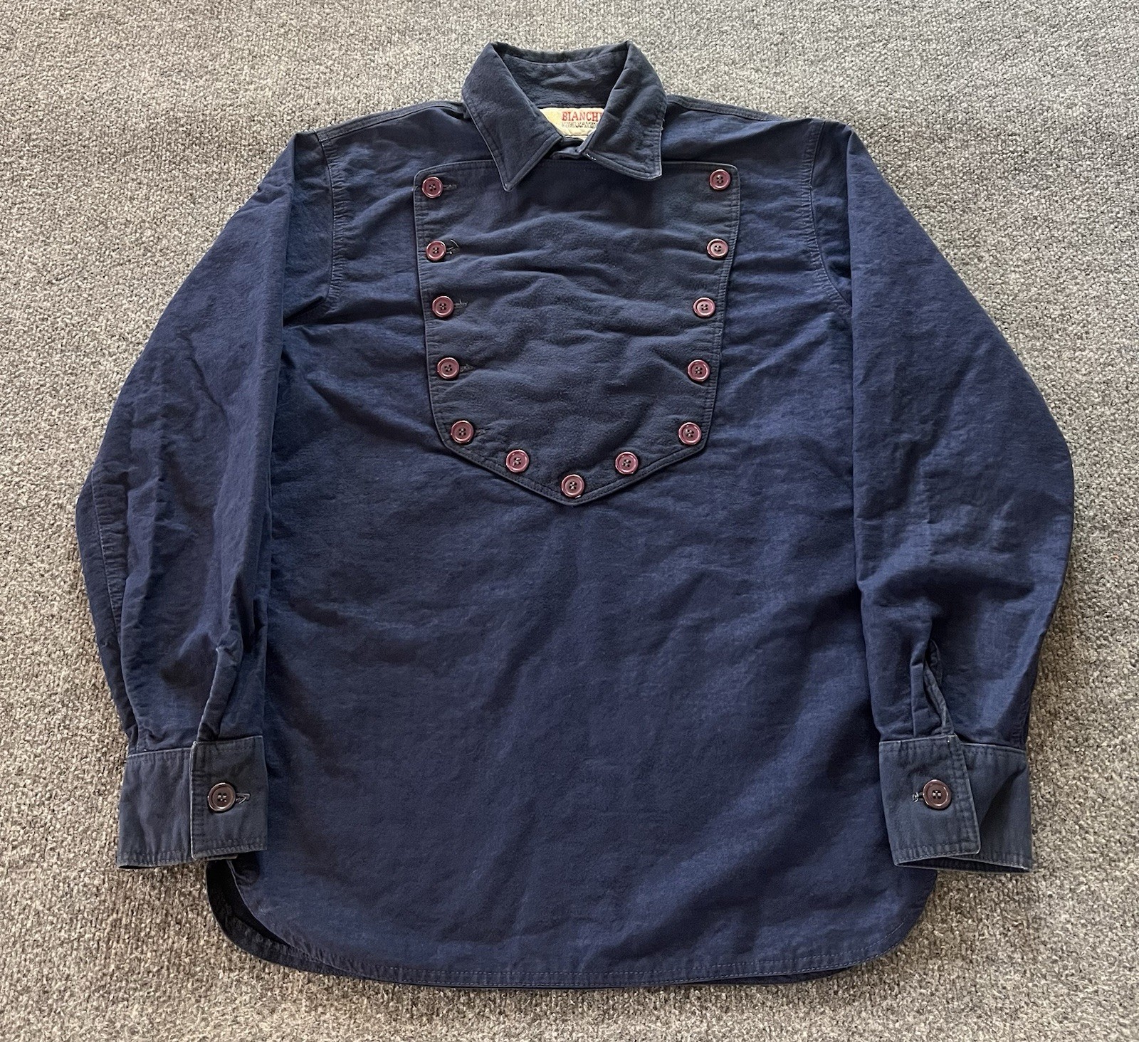 Vintage Bianchi Gunleather Men L Bib Front Shirt Navy Blue Old West Cavalry