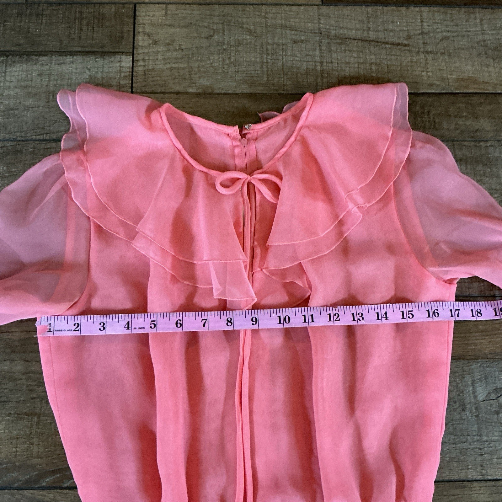 70s VINTAGE Miss Elliette California Coral Chiffon Ruffle Maxi Gown Size 8 #40E3