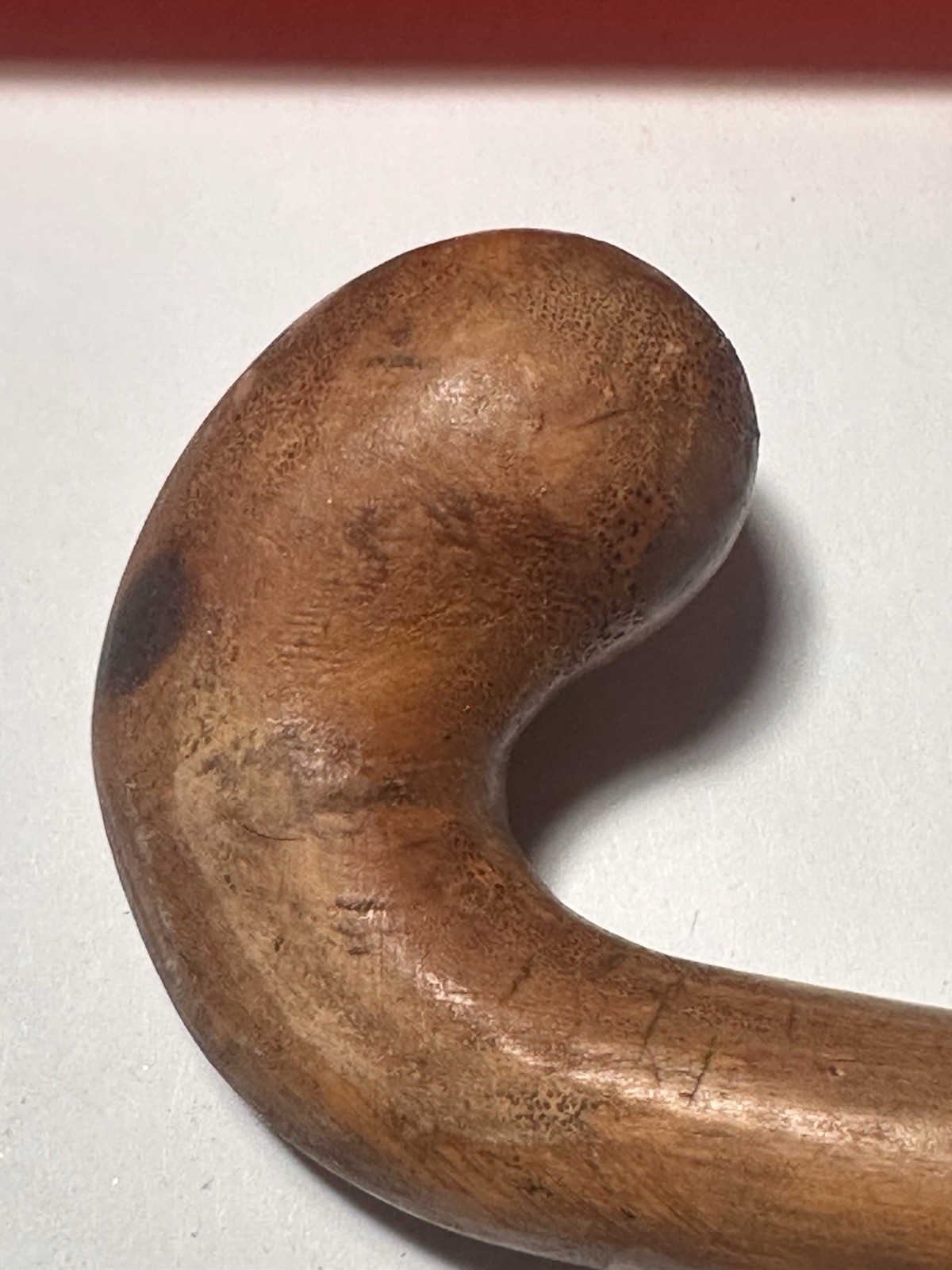19th Century Beechnut wood Crook Walking Cane Carved Rings 40”