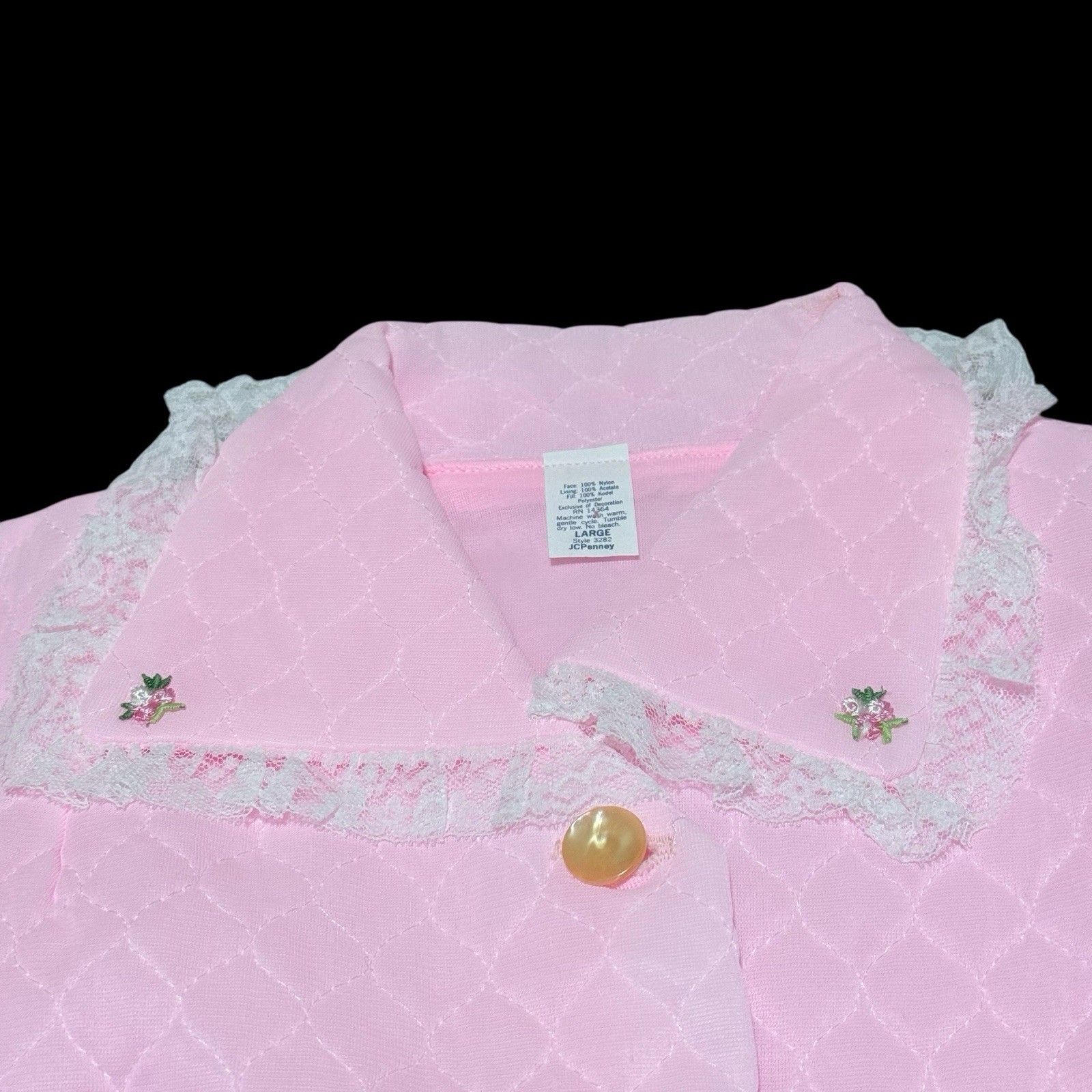 Vtg Mcm Retro JCPenney Women’s L Pink Quilted Bed Jacket Nwt 3/4 Sleeve Defect