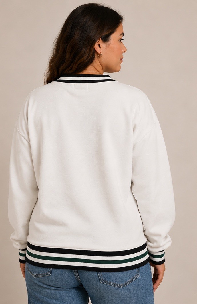 VTG 80s 90s Varsity Brand WHS Cheerleading Spirit Sweatshirt V-Neck White SZ Lrg