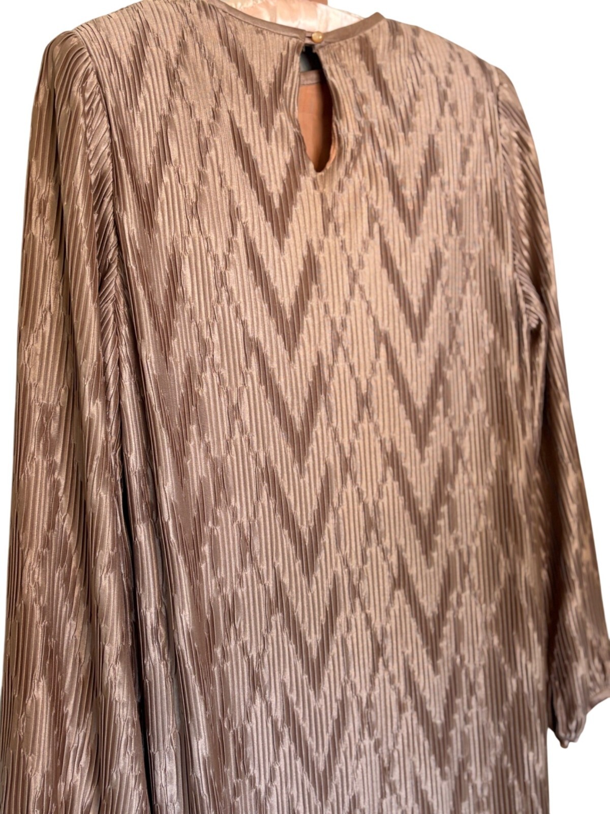 Vintage Hal Ferman Midi Dress Size 14 Gold Chevron Metallic Pattern USA Elegant