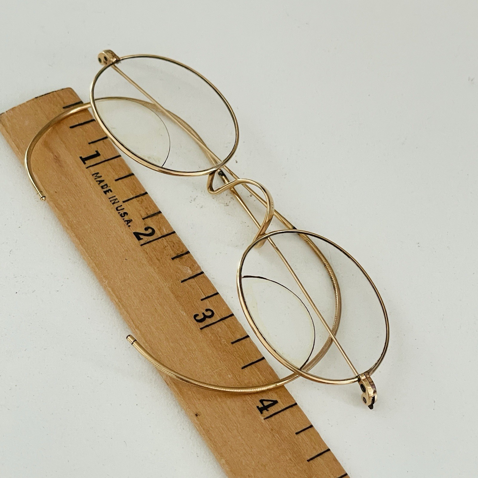 Old Antique Wire Rim Spectacles Glasses Vintage Oval 10k Gold Filled Bifocals