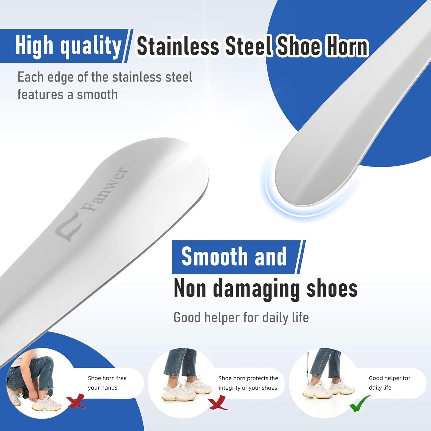 Extendable Shoe Horn Long Handle for Seniors, Twist to Lock, 16″ to 31″Ad