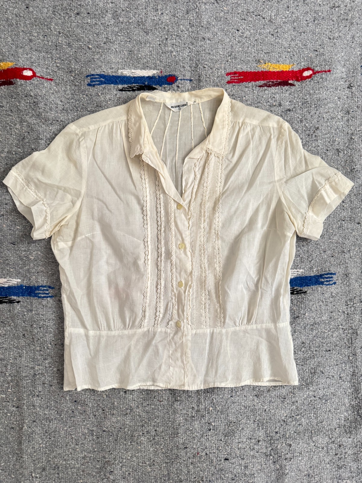 Vintage 50s/60s Macshore Classics Off-White Cotton Blend Button Down Blouse S/M