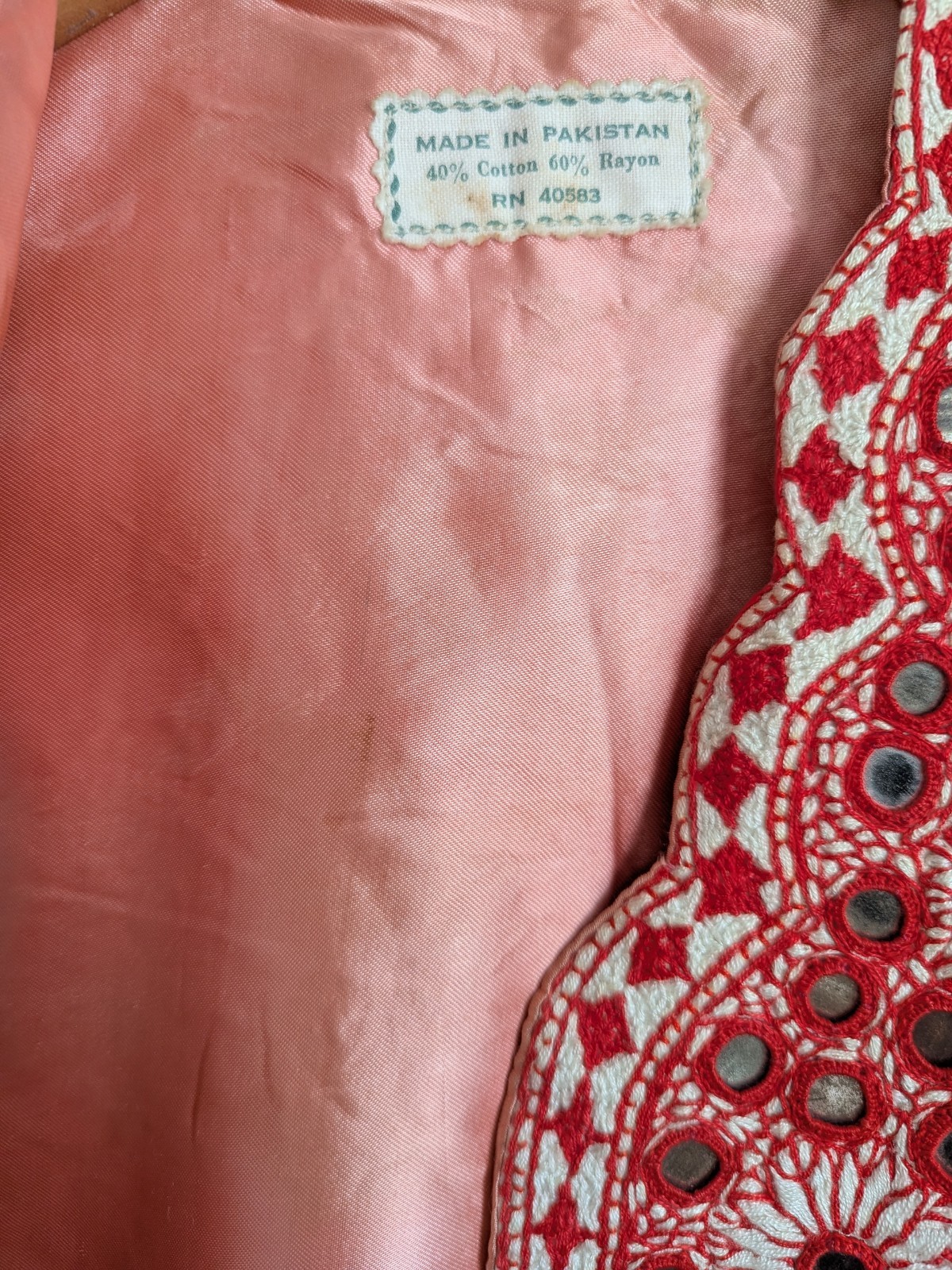 Vintage Pakistani Mirrored Vest Embroidered Hippy 34″ Chest Womens Youth 60s 70s