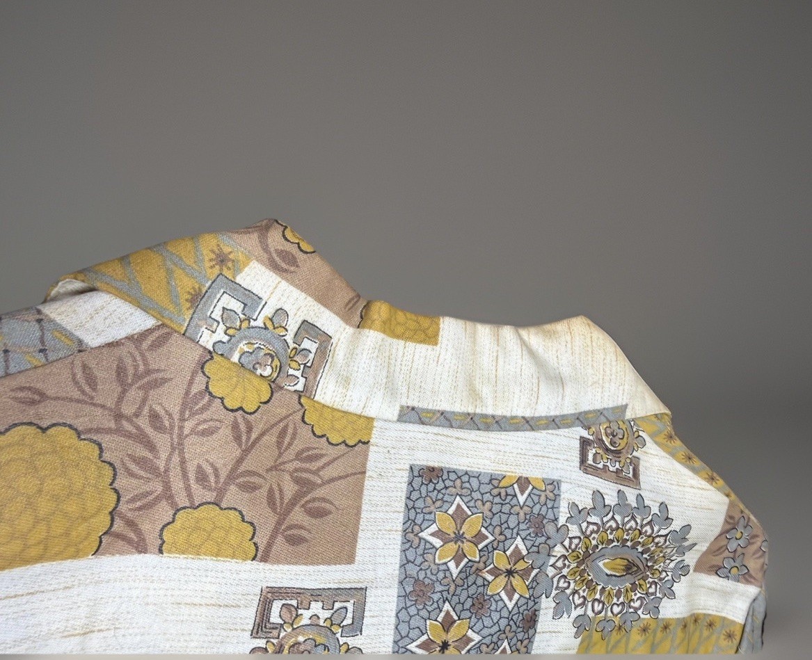 Vtg 60s Patchwork Shirtwaist Dress W/ Belt Mod Pleated Handmade M/L NOS