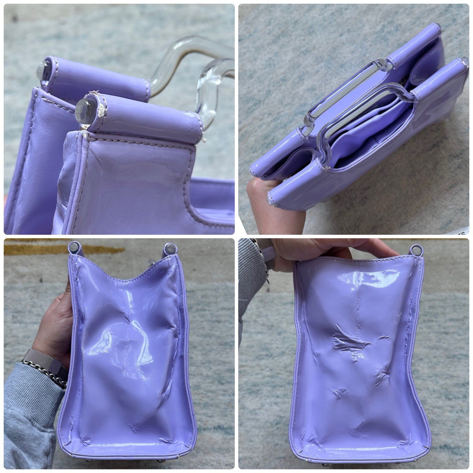 Rare Vintage Courreges Acrylic Clear Top Handle Periwinkle Purple Purse Logo
