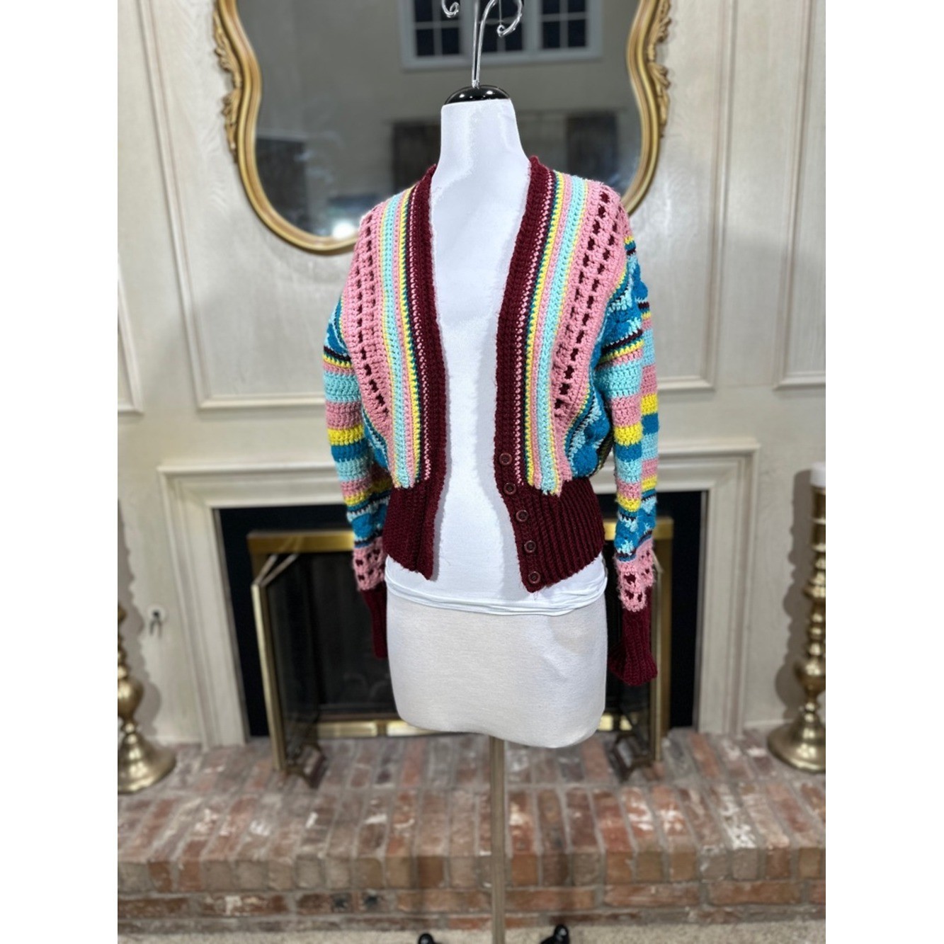 Unbranded Handmade Vintage Crochet Cardigan Multi-Color Grannycore Kitschy