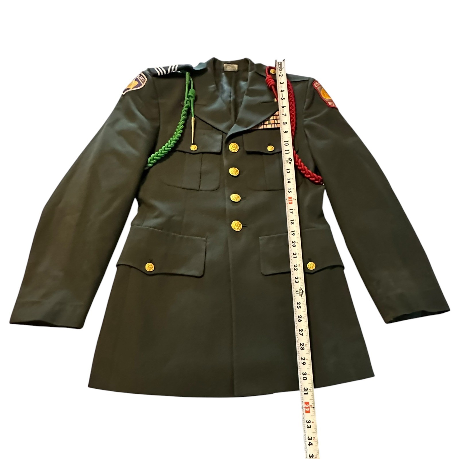 US Army JROTC Dress Uniform Coat Mens 35R Green Patches Cords Medals Insignia