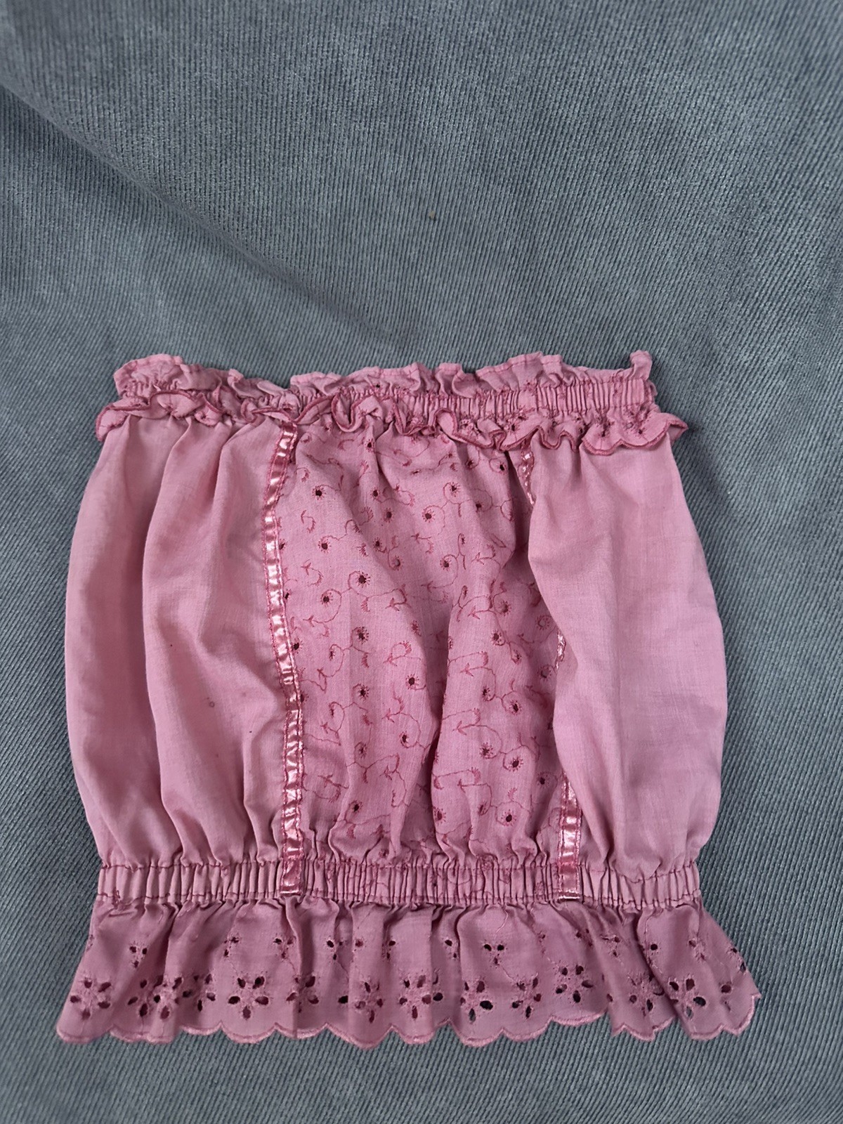 Vtg Pink Eyelet Tube Top Cottagecore 70s XS/S