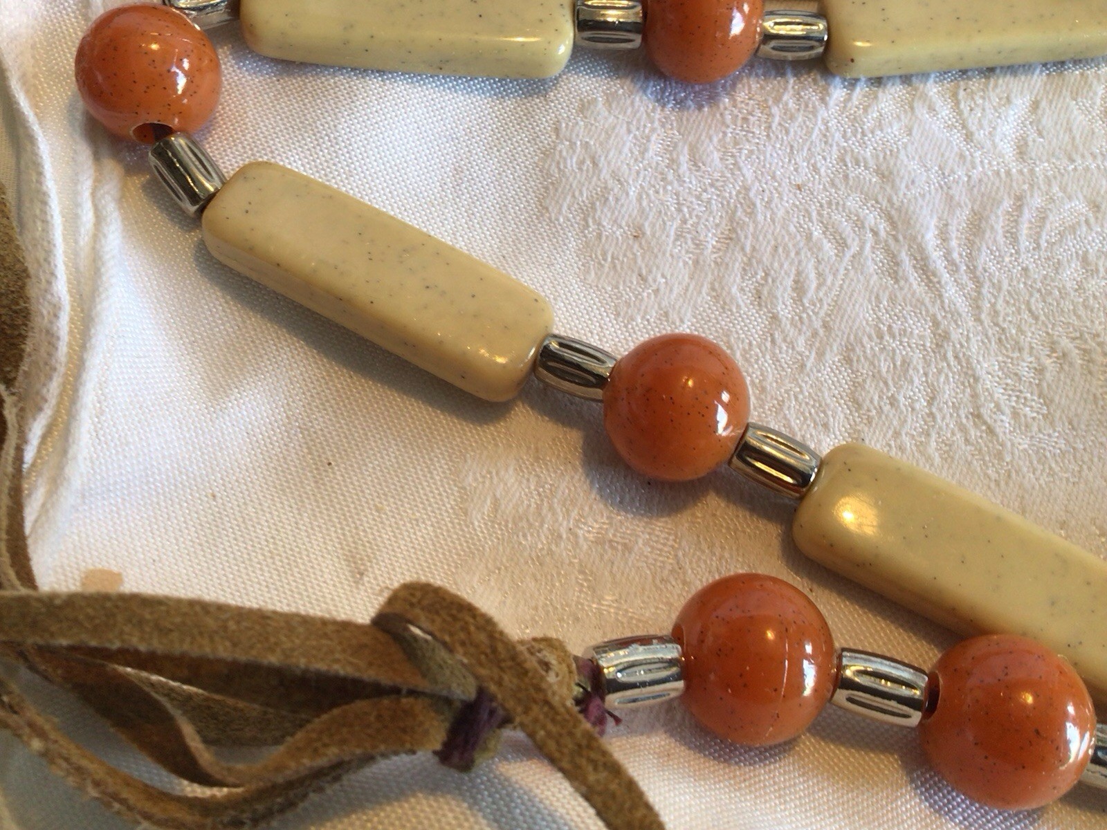 Vintage Women’s Belt 70’s Ceramic & Leather 30 1/2” Hippie Style