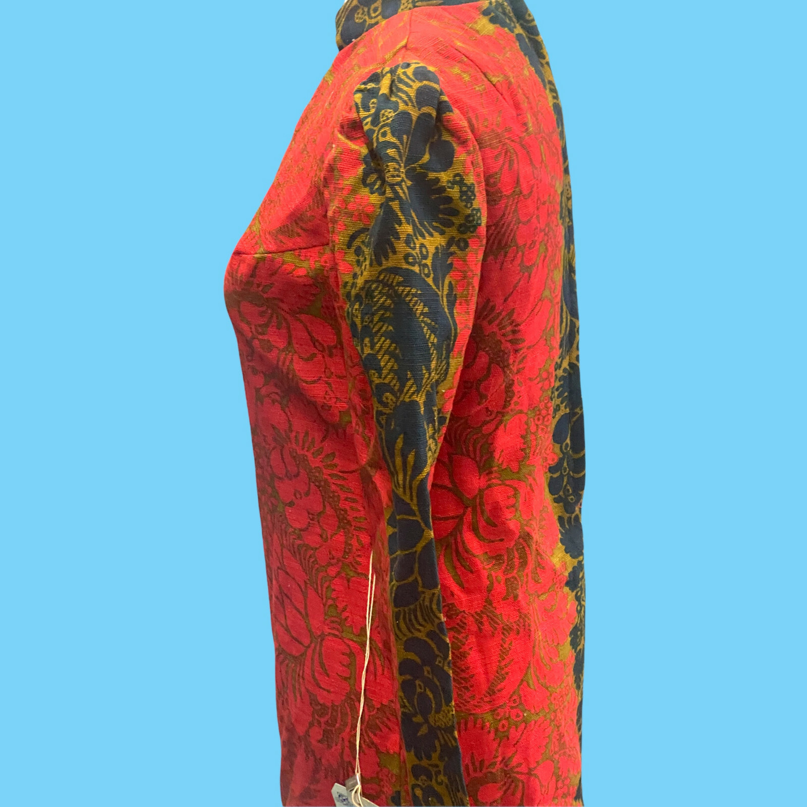 Vintage 1960s Bright Retro Pattern Lohmans Midi Dress Size 5 Red Gold Black