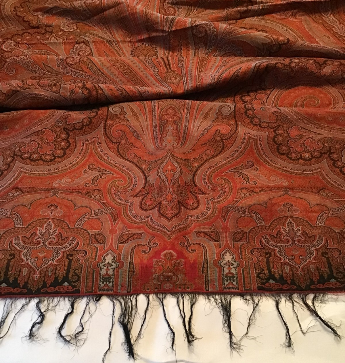 Antique 19th C. SCOTTISH Wool PAISLEY SHAWL 124″ x 66″