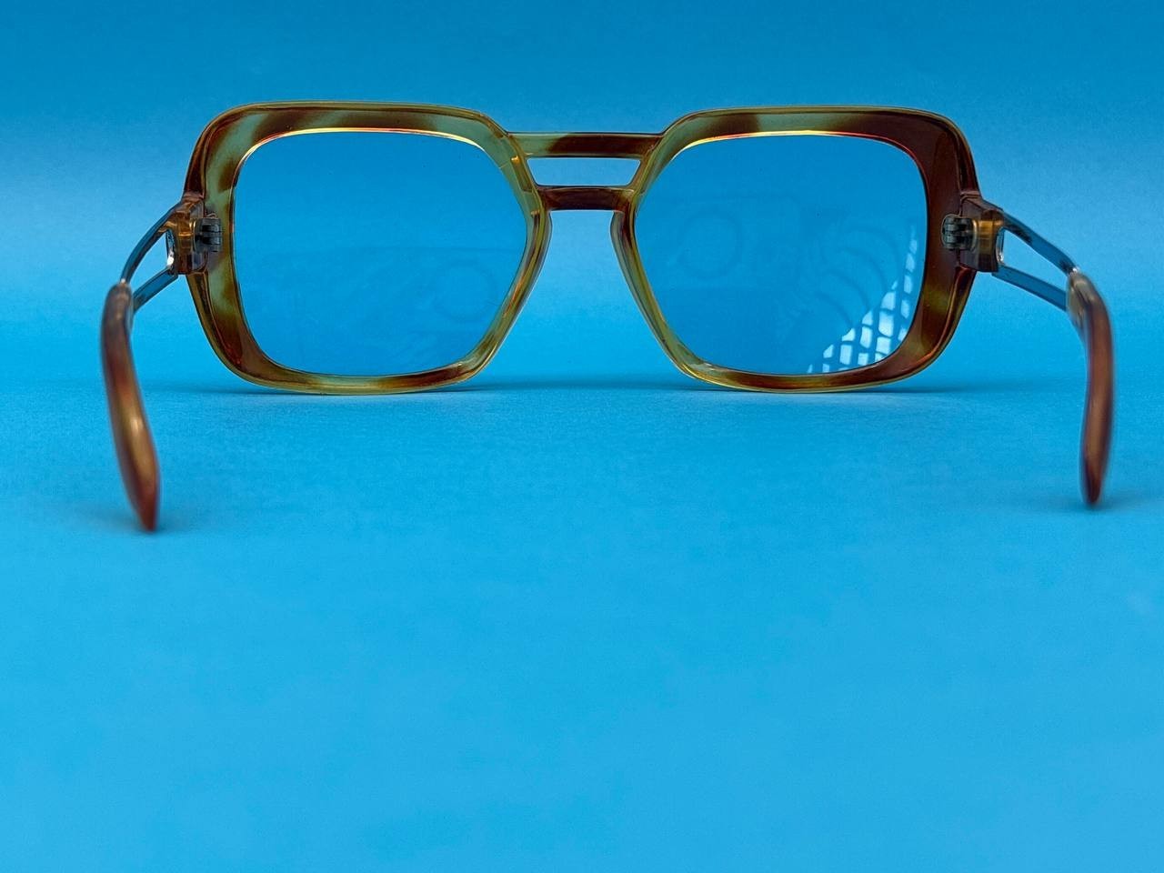 Vintage Oversized Square Eyeglasses Frames Brown Marble Clear Lens France 80s